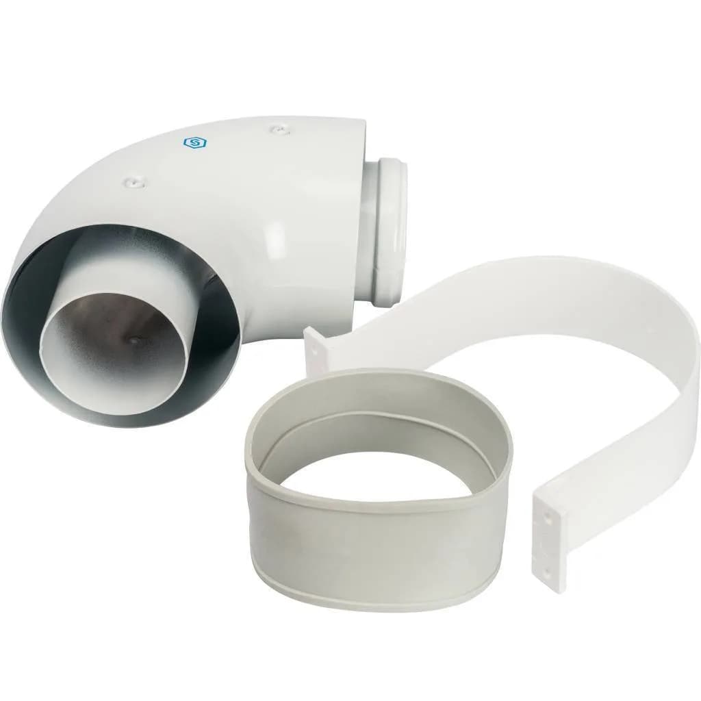 *SCA-6010-000090 STOUT Элемент дымохода отвод коаксиальный 90° DN60/100, п/м уплотнения и хомут в комплекте (с логотипом)