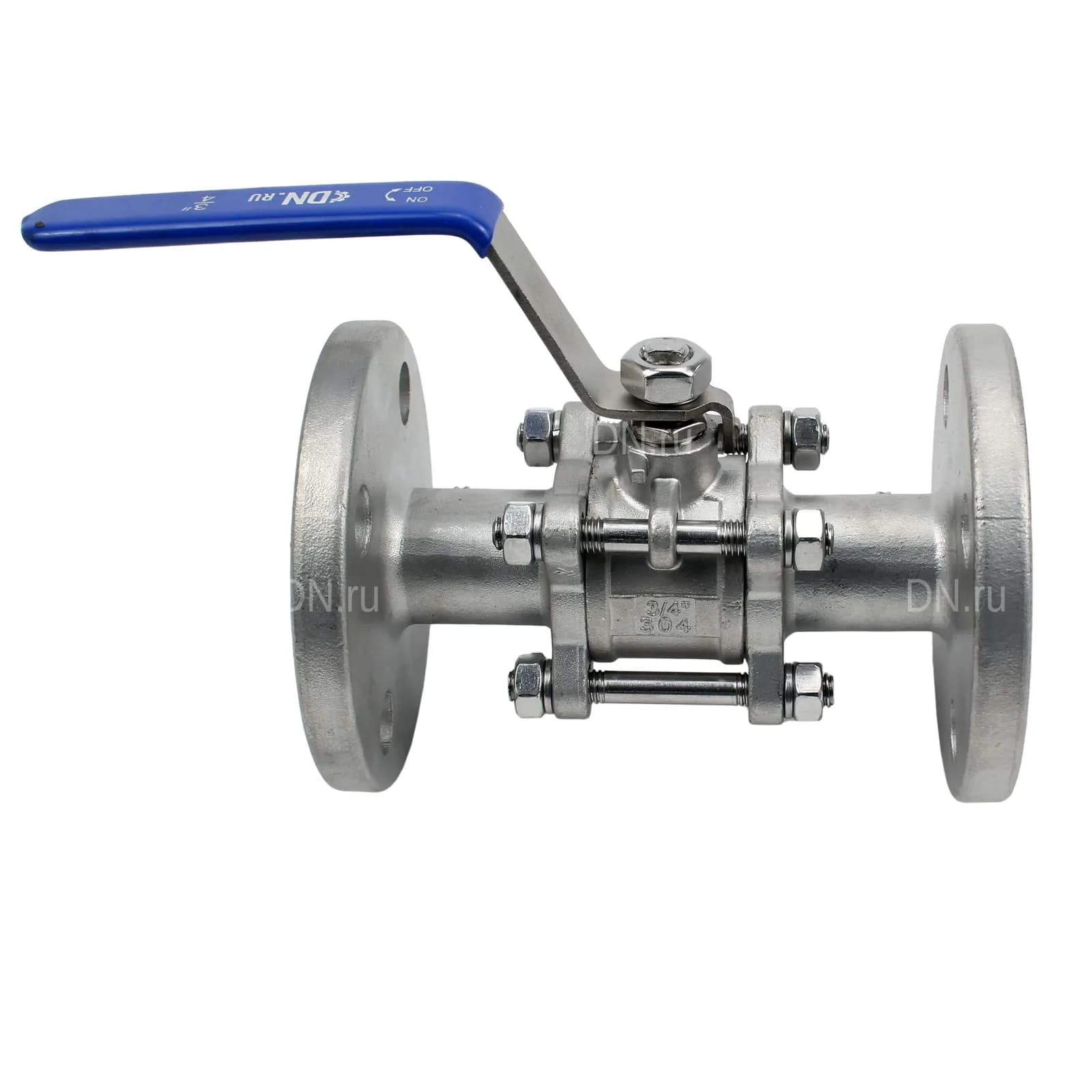 Кран шаровой DN.ru, фланцевое, корпус — нержавеющая сталь AISI 304, уплотнение — PTFE, рукоятка (КШФПТ.304.180)