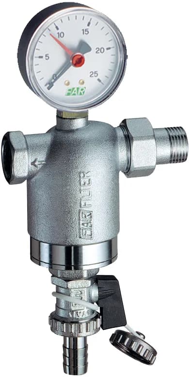 FAR Фильтр 1/2 (НР-ВР) с манометром, 100 мкм, Max 95C, 25 бар