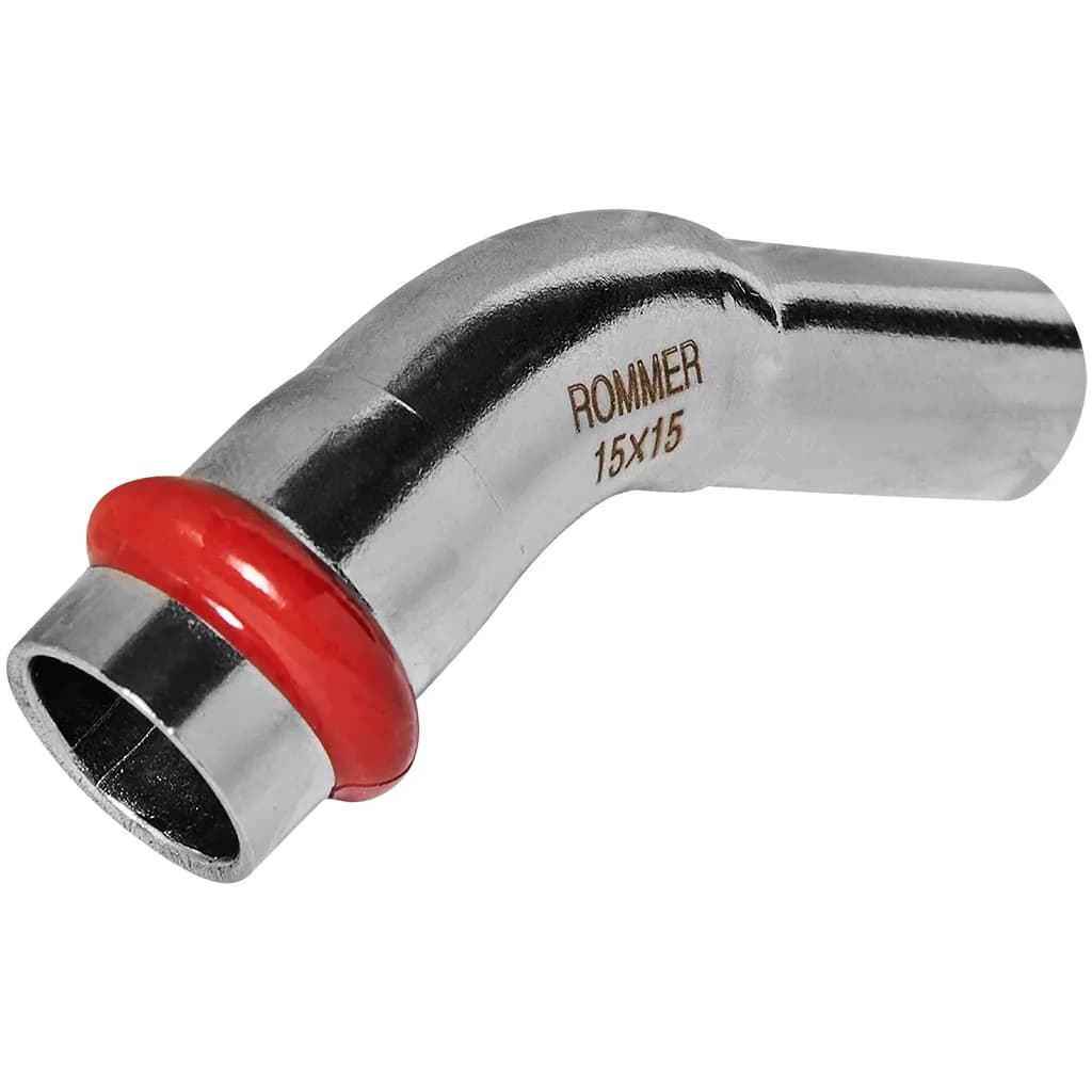 *RSS-0004-000015 ROMMER Угольник однораструбный 45° ВПр-НПр, 15, из нержавеющей стали прессовой