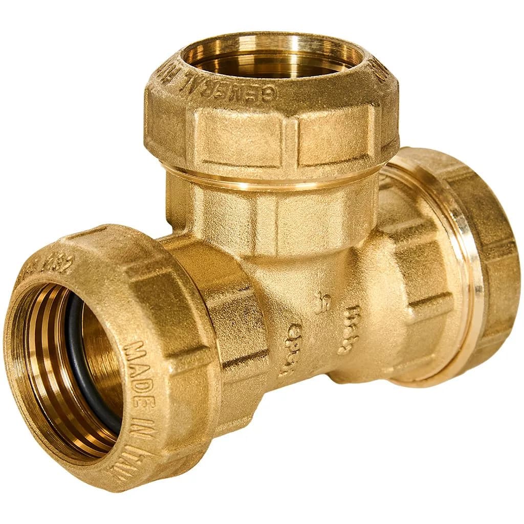 STOUT Тройник 32х32х32 компрессионный латунный для труб ПНД