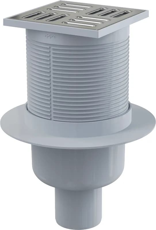 AlcaPlast Сливной трап 105x105/50 мм прямой сток, решетка из нержавеющей стали, комбинированный SMART затвор (сухой/мокрый)