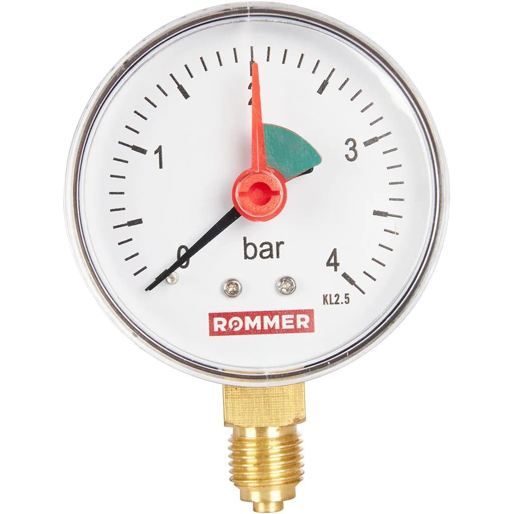 *RIM-0008-630408 ROMMER Манометр радиальный с указателем предела. Корпус Dn 63 мм 1/4, 0...4 бар, кл.2.5