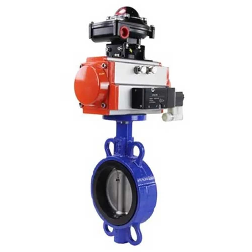 Затвор дисковый поворотный DN.ru, межфланцевый, диск — нержавеющая сталь AISI 316L, уплотнение — Viton, с пневмоприводом двойного действия (WBV3432V-2W-Fb-H)