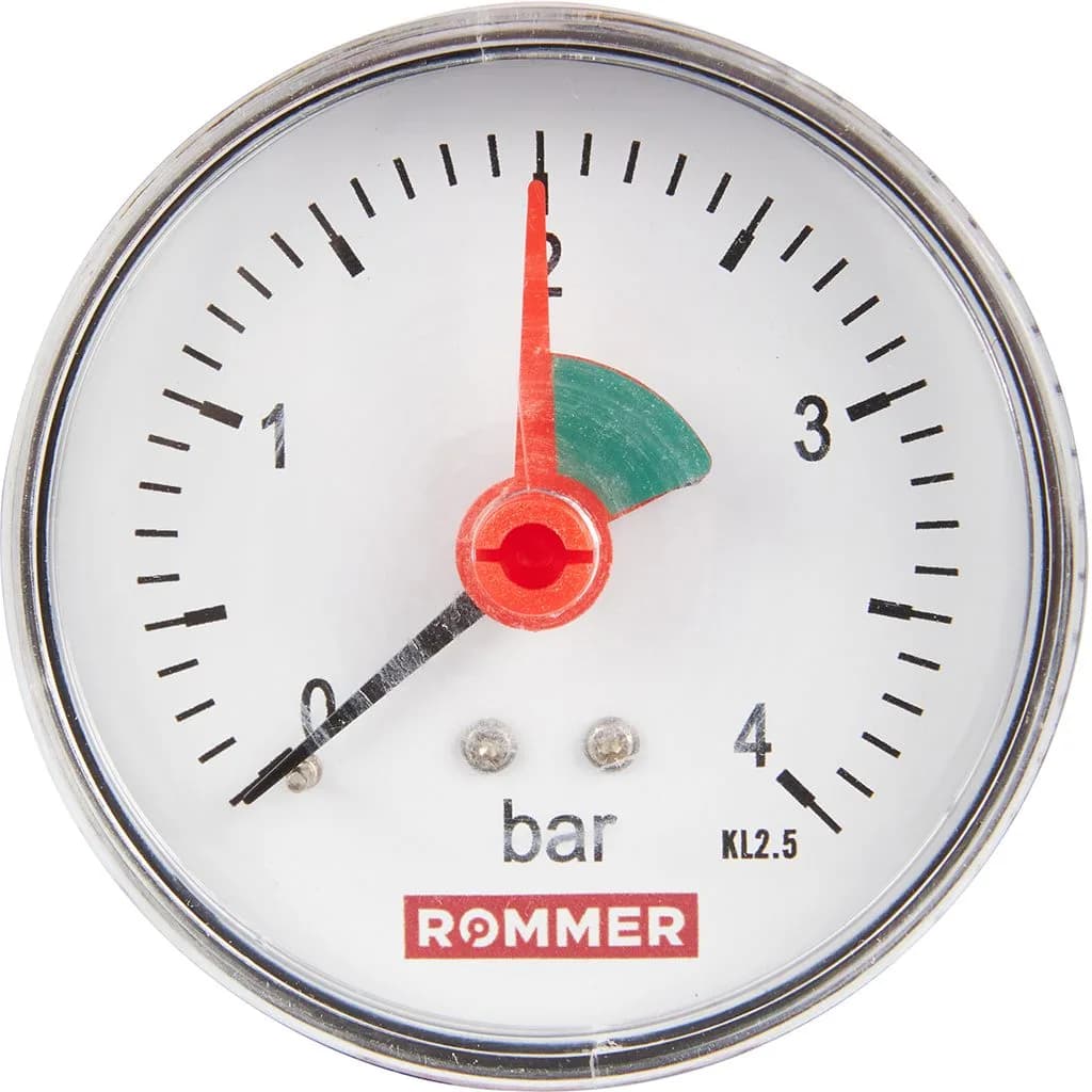 *RIM-0007-630408 ROMMER Манометр аксиальный с указателем предела. Корпус Dn 63 мм 1/4, 0...4 бар, кл.2.5