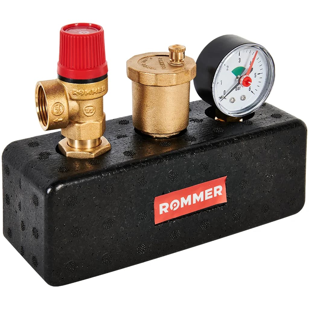 ROMMER Группа безопасности котла 3 бар, 1 (до 50 кВт) (в теплоизоляции)