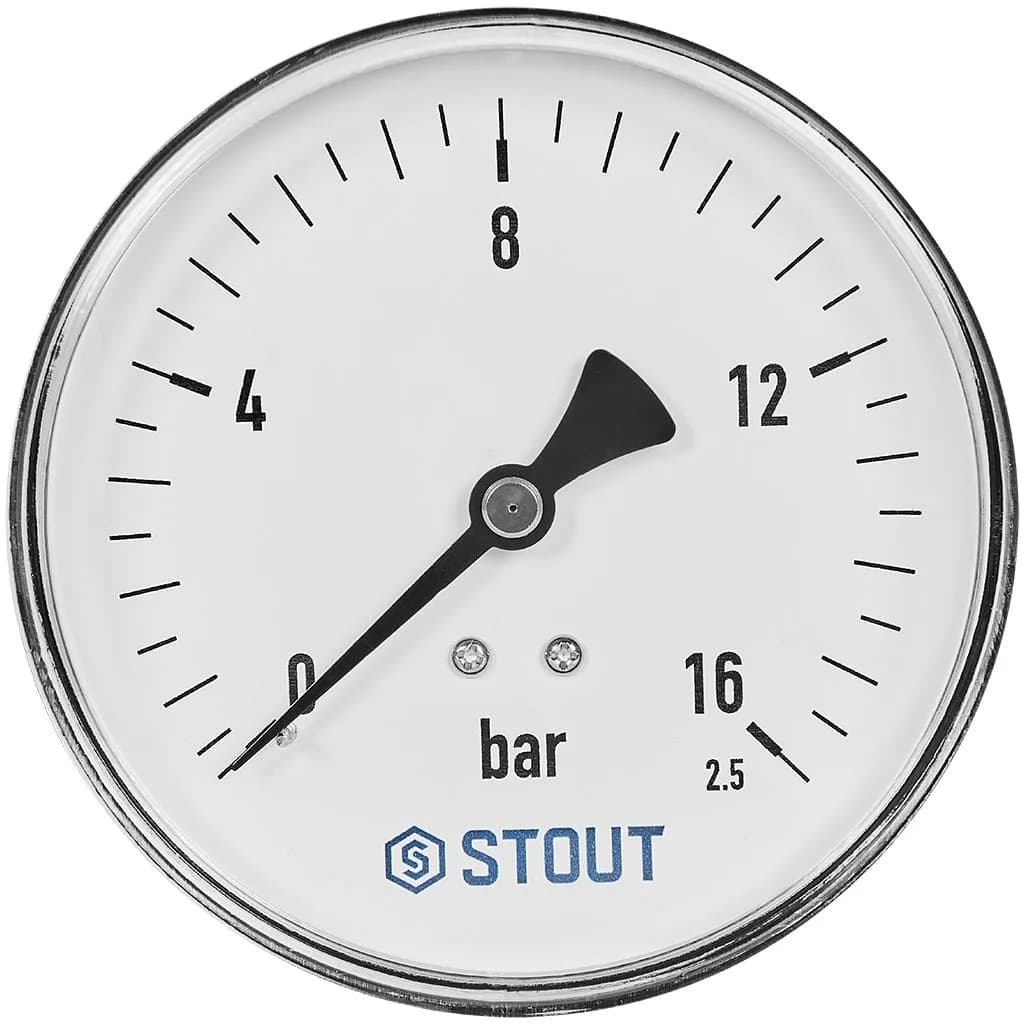 STOUT Манометр аксиальный Корпус Dn 100 мм 1/2, 0...16 бар, кл.2.5