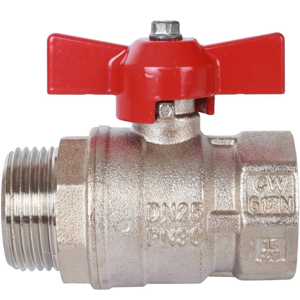 *SVB-1014-000025 STOUT Кран шаровой стандартнопроходной, ВР/НР, ручка бабочка 1 (красная ручка)
