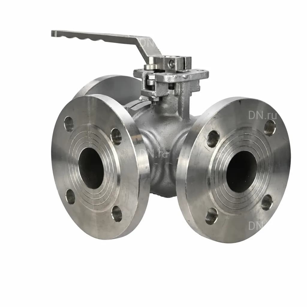 Кран шаровой DN.ru, фланцевое, корпус — нержавеющая сталь AISI 316, уплотнение — PTFE, рукоятка (BV3232P(2pc)-FP-3WT-F-ISO-H)