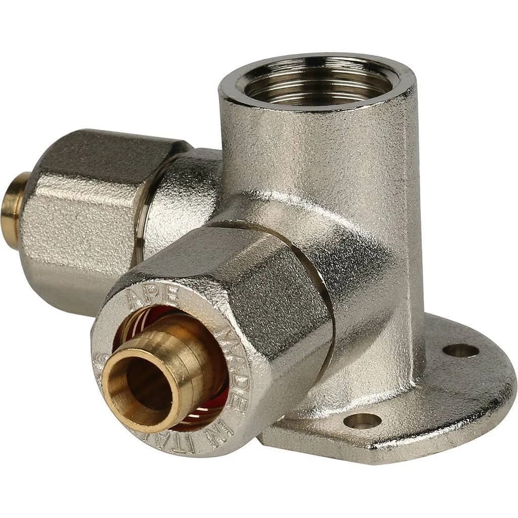 *SFS-0014-001216 STOUT Тройник настенный с креплением 1/2 х16 для металлопластиковых труб винтовой