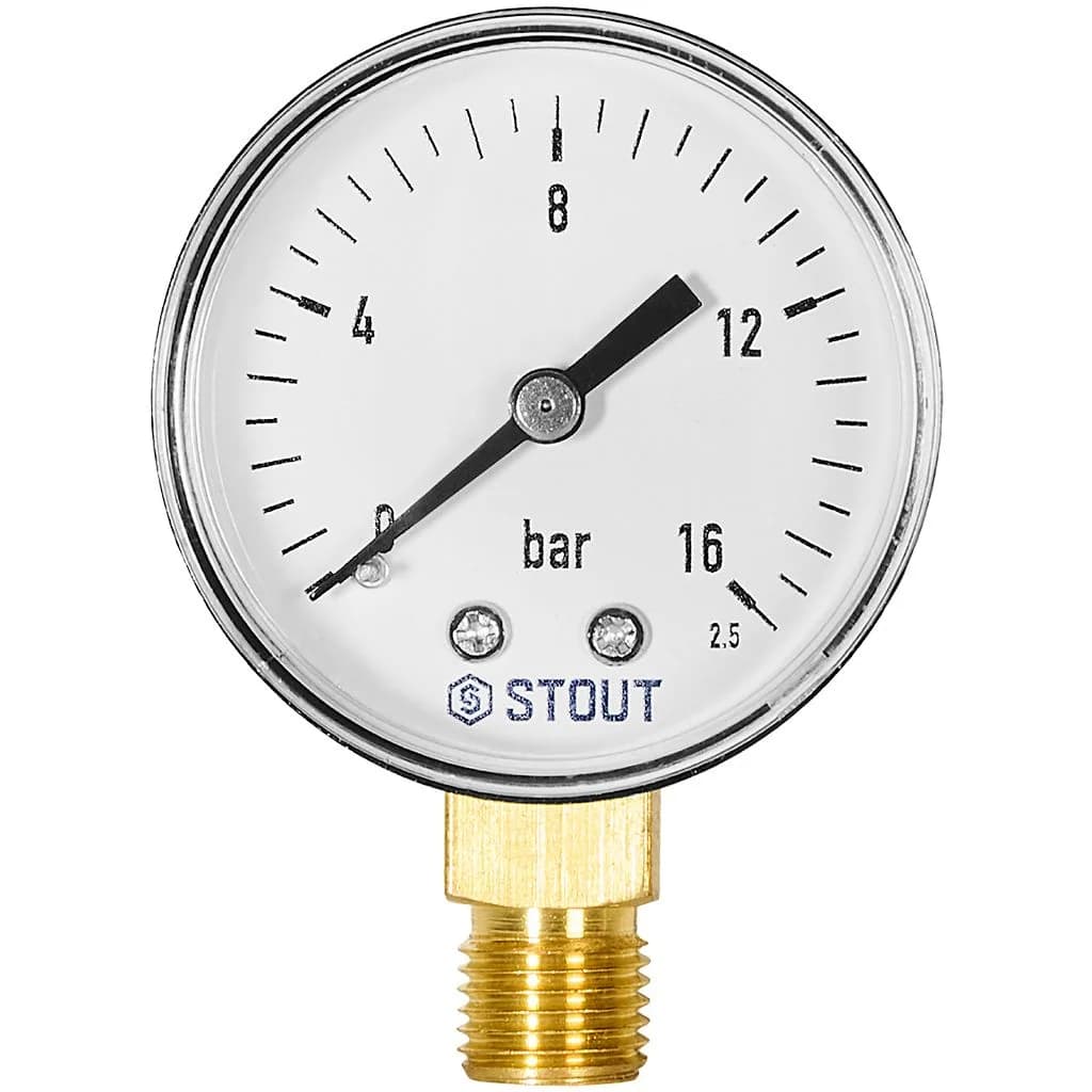 STOUT Манометр радиальный. Корпус Dn 50 мм 1/4, 0...16 бар, кл.2.5
