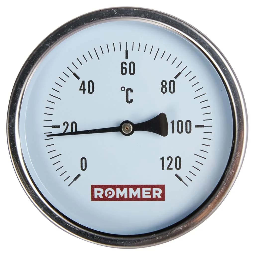 *RIM-0001-105015 ROMMER Термометр биметаллический с погружной гильзой. Корпус Dn 100 мм, гильза 50 мм 1/2, 0...120°С