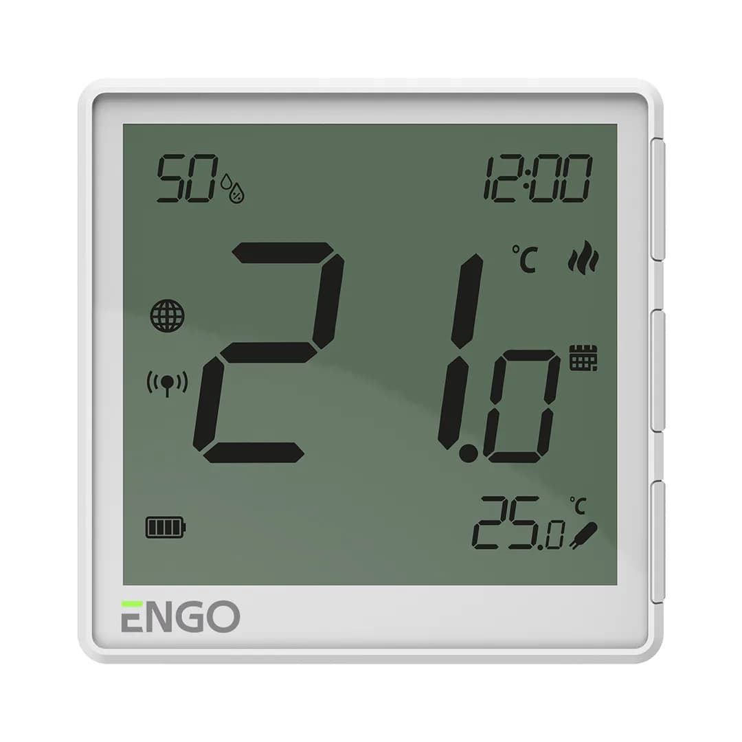 ENGO Беспроводной терморегулятор, белый, с модулем Zigbee, с аккумулятором, со встроенным датчиком влажности, с возможностью подключения датчика пола