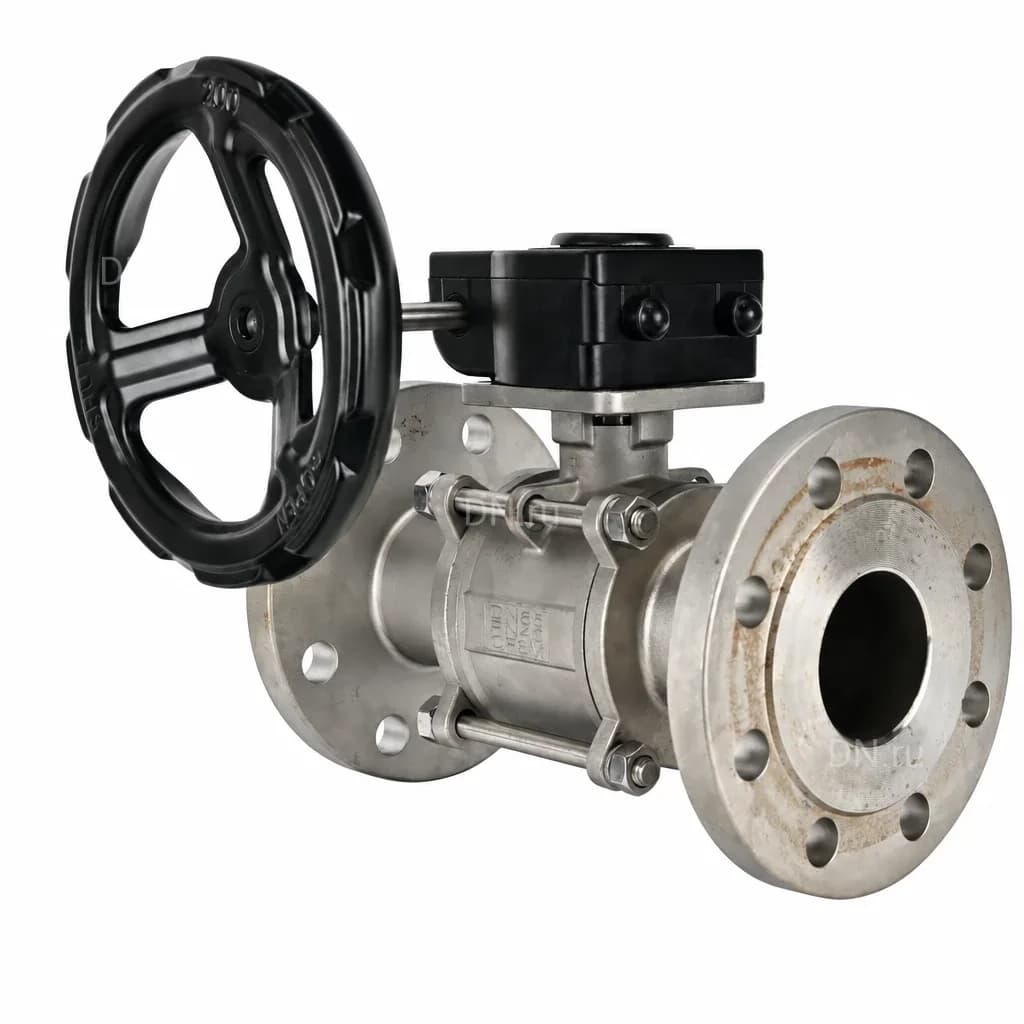 Кран шаровой DN.ru, фланцевое, корпус — нержавеющая сталь AISI 316, уплотнение — PTFE, редуктор (BV3232P(3pc)-FP-F-ISO-H Ру25/40)