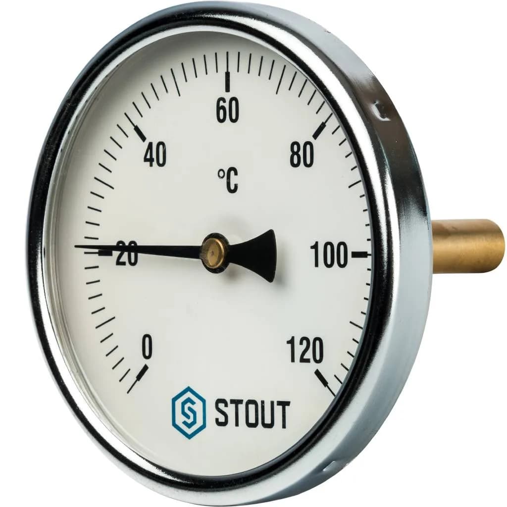 *SIM-0001-107515 STOUT Термометр биметаллический с погружной гильзой. Корпус Dn 100 мм, гильза 75 мм 1/2, 0...120°С