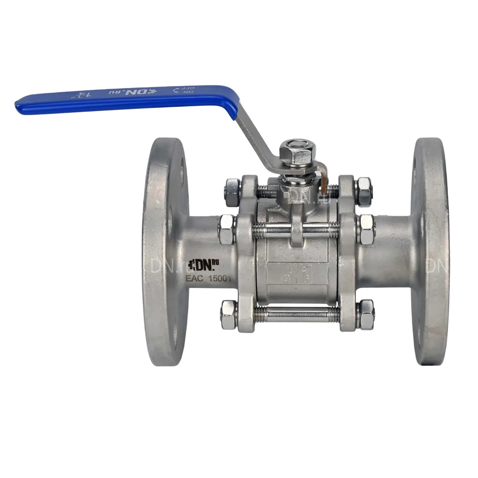Кран шаровой DN.ru, фланцевое, корпус — нержавеющая сталь AISI 316, уплотнение — PTFE, рукоятка (КШФПТ.316.180)