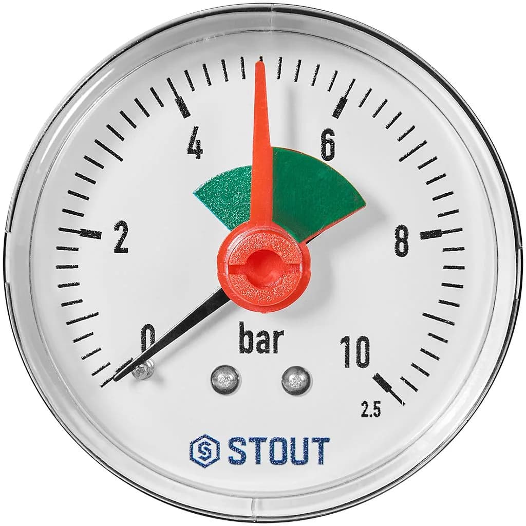 STOUT Манометр аксиальный с указателем предела. Корпус Dn 50 мм 1/4, 0...10 бар, кл.2.5