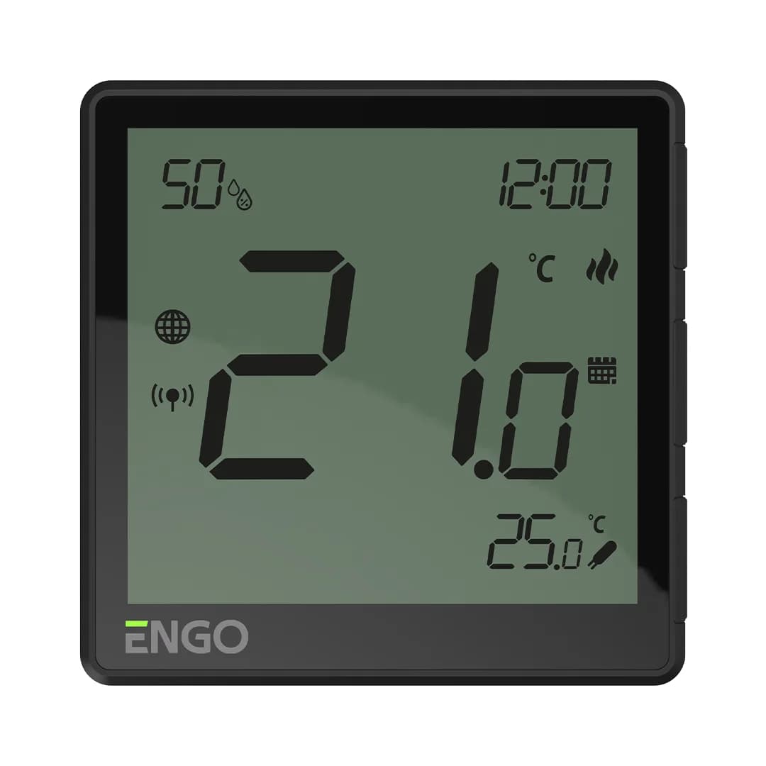 ENGO Универсальный терморегулятор, черный, с модулем Zigbee, с питанием 230, со встроенным датчиком влажности, с возможностью подключения датчика пола