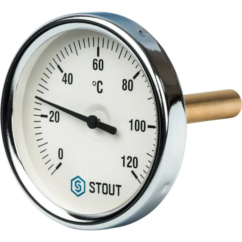 *SIM-0001-807515 STOUT Термометр биметаллический с погружной гильзой. Корпус Dn 80 мм, гильза 75 мм 1/2, 0...120°С
