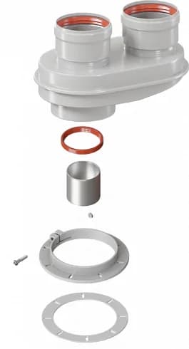 ROMMER RCA-8080-240002 Адаптер моноблочный для перехода на двухтрубную систему 80/80 (Ferroli, Bosch, Buderus, Navien S/C/E, Baxi ECO Nova/Classic, Baltur, Fondital) в комплекте фланец и втулка D60 L-50