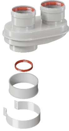 ROMMER RCA-8080-210002 Адаптер моноблочный для перехода на двухтрубную систему 80/80 (Baxi (кроме ECO Nova/Classic), Viessmann, Kiturami, Mizudo, Beretta, Oasis, Wolf, Haier, DeDietrich) в комплекте хомут