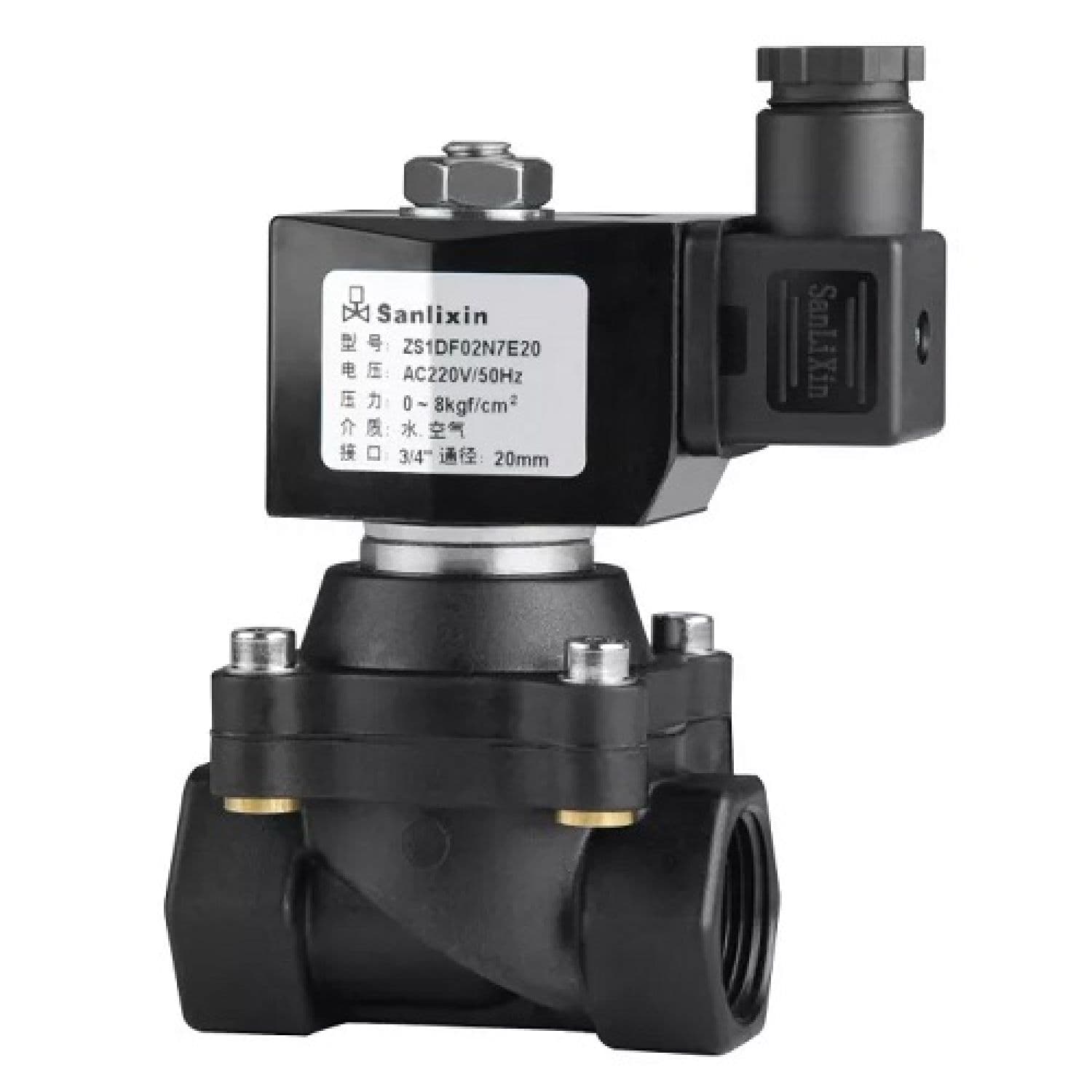 Соленоидный вентиль прямого действия SANLIXIN 3⁄4 " NC (ZS1DF02N7E20, plastic, 0-8 bar, 220V)