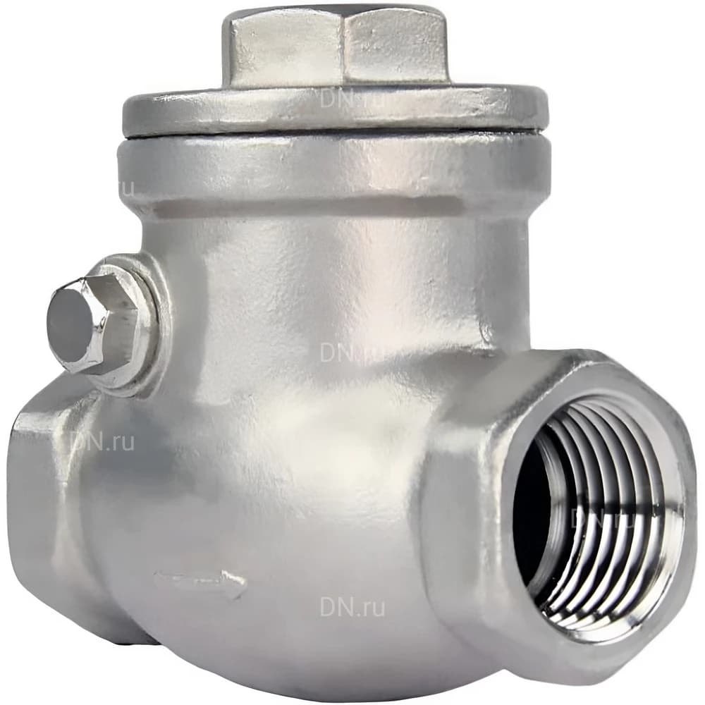 Клапан обратный поворотный DN.ru 1 1/2′′ Ду40 Ру16 WDVF резьбовой, корпус - нержавеющая сталь AISI 316, диск - нержавеющая сталь AISI 316, уплотнение - PTFE (VCT3232-T)