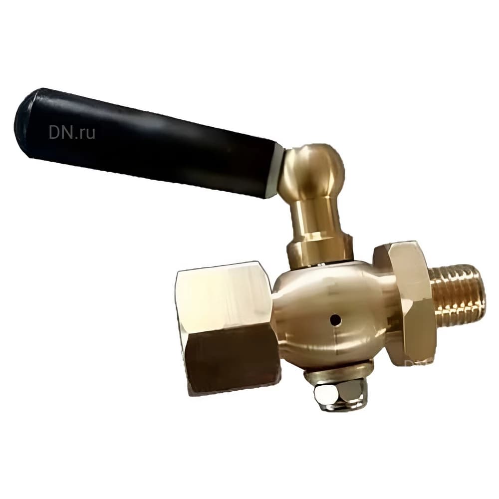 Кран запорный для манометра DN.ru BVPG0000P-3WT-T-H ВР/НР G1/4′′-G1/4′′ Ду15 Ру25 трехходовой, резьбовой, корпус - латунь HPb57-3, шар - латунь HPb57-3, уплотнение - PTFE, с рукояткой