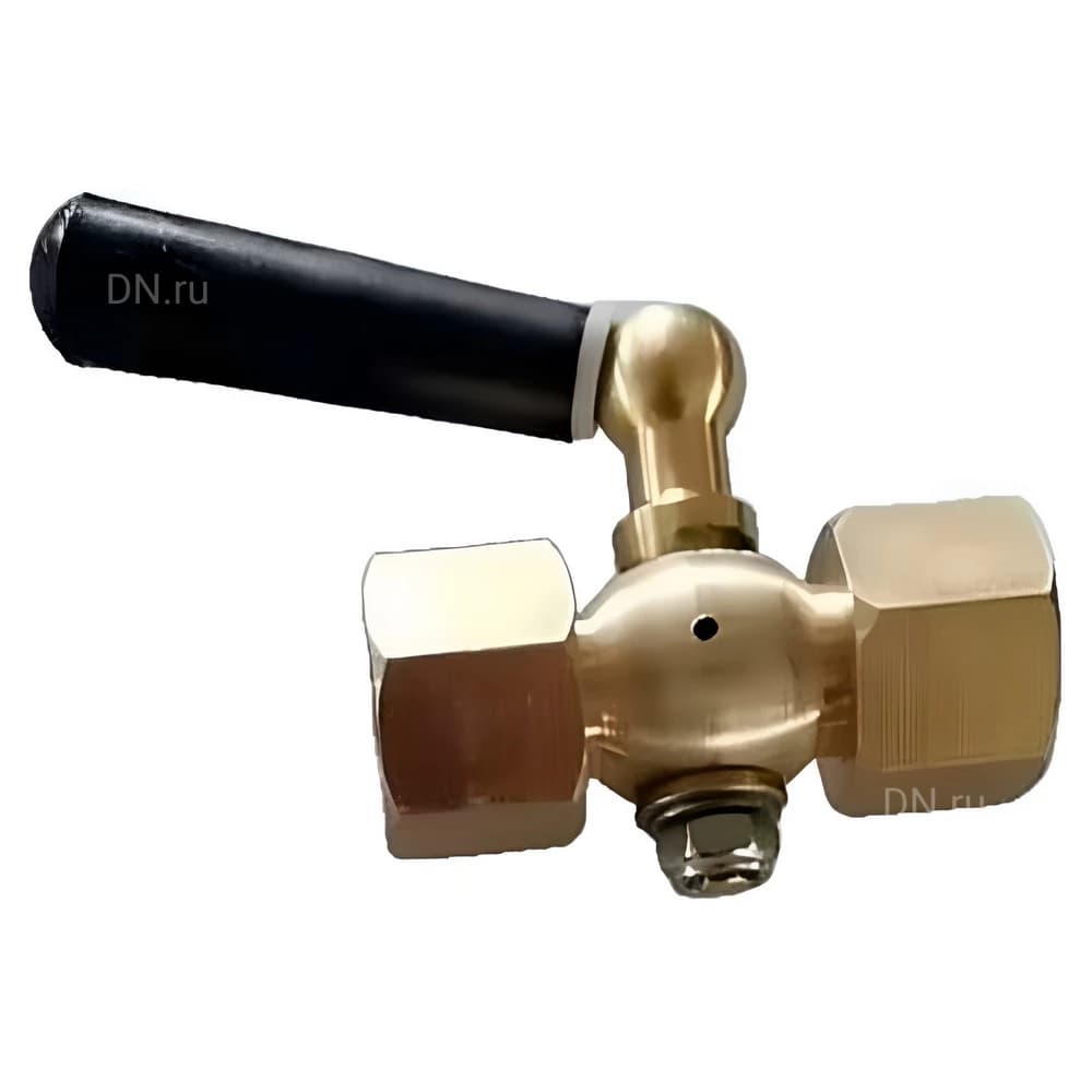 Кран запорный для манометра DN.ru BVPG0000P-3WT-T-H ВР/ВР G1/2′′-G1/2′′ Ду15 Ру25 трехходовой, резьбовой, корпус - латунь HPb57-3, шар - латунь HPb57-3, уплотнение - PTFE, с рукояткой