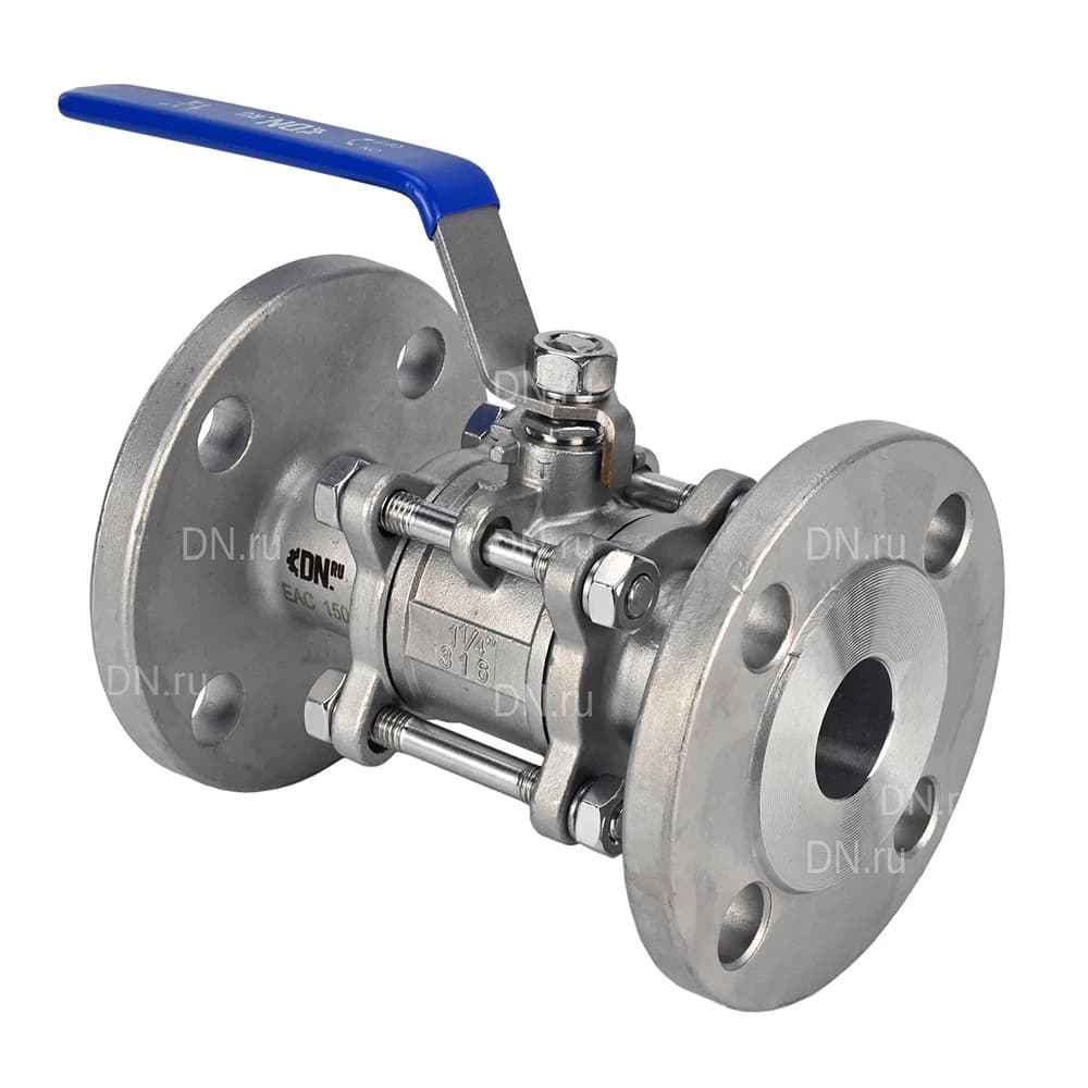Кран шаровой DN.ru, фланцевое, корпус — нержавеющая сталь AISI 316, уплотнение — PTFE, рукоятка (BV3232P(3pc)-FP-F-H)