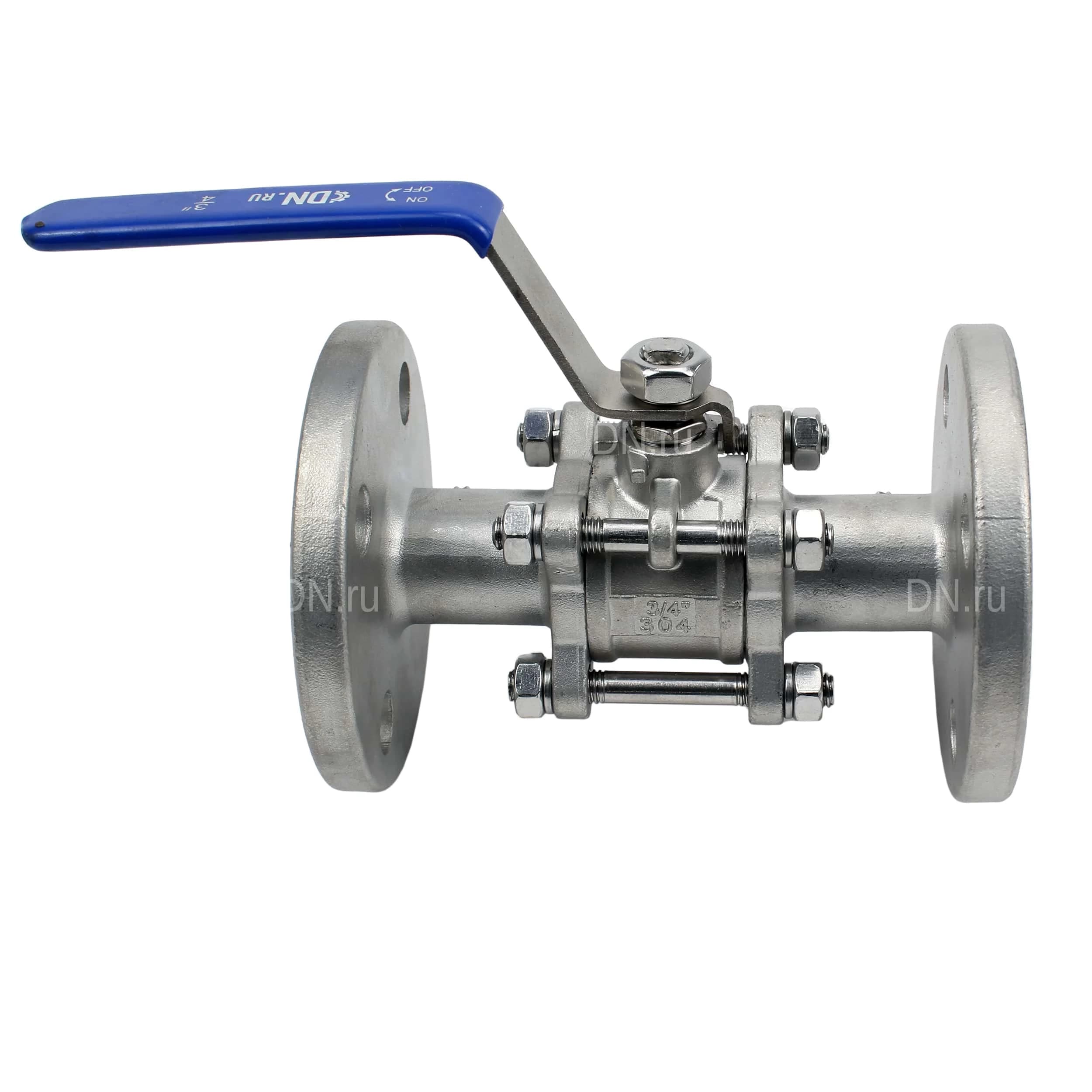 Кран шаровой DN.ru, фланцевое, корпус — нержавеющая сталь AISI 304, уплотнение — PTFE, рукоятка (КШФПТ.304.180)