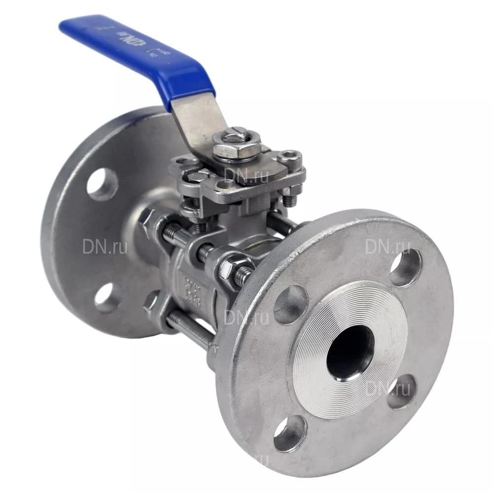 Кран шаровой DN.ru, фланцевое, корпус — нержавеющая сталь AISI 304, уплотнение — PTFE, рукоятка (BV3131P(3pc)-FP-F-ISO-H)